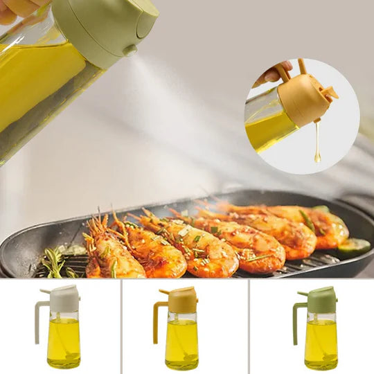 tteeo 2-in-1 Cooking Oil Sprayer and Pourer Dispenser - Premium Glass Bottle